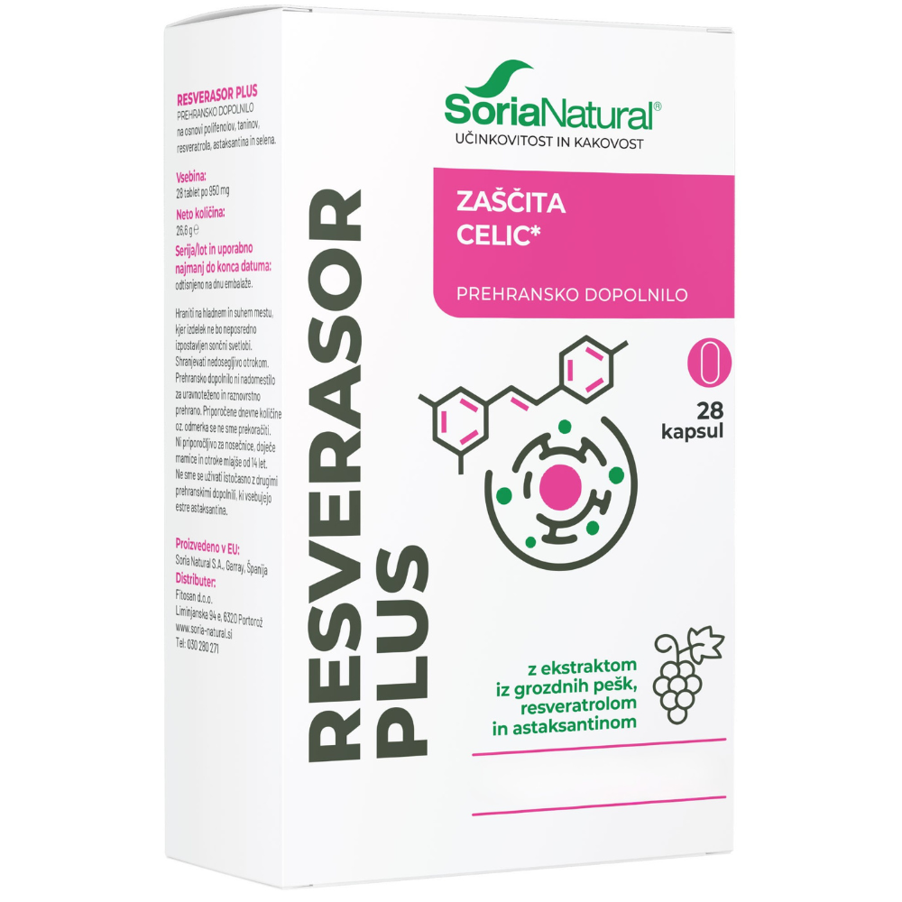 Resverasor plus tablete Soria Natural z resveratrolom za lepo kožo in proti staranju